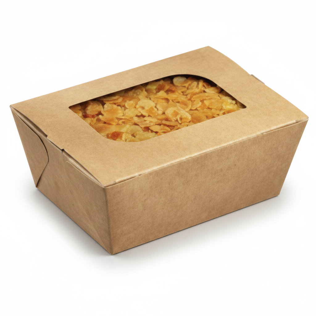 Boîte repas kraft fenêtre – photo studio fond blanc