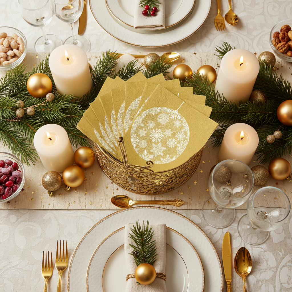 Serviette Noël boule or - buffet festif