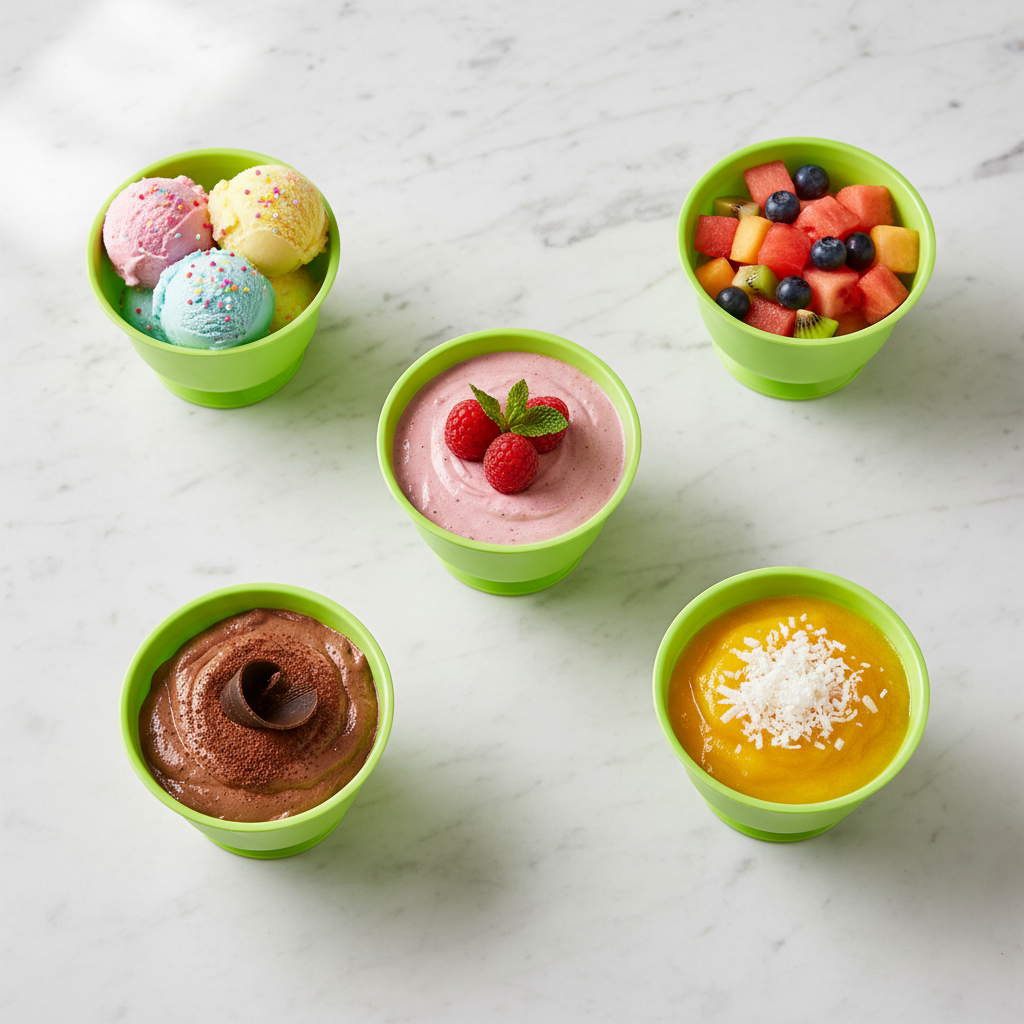 Coupes dessert vert anis desserts colorés marbre flat lay