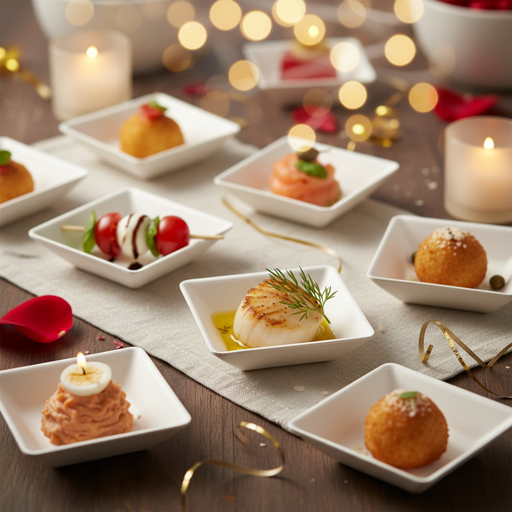 Mini verrines pulpe biodégradable buffet festif élégant