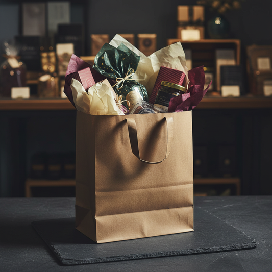 Sac kraft anses plates en contexte boutique élégante