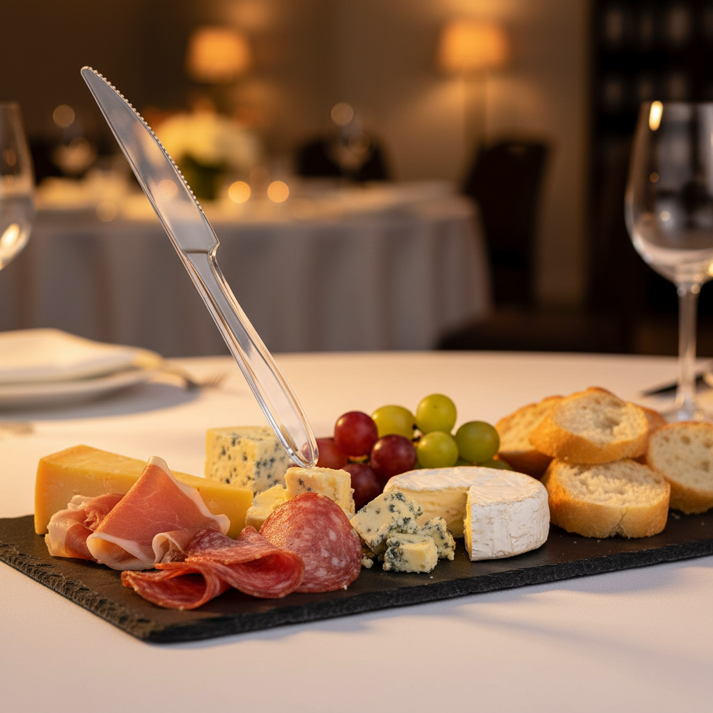 Couteau Eugeni cristal sur ardoise apéritif fromage élégant