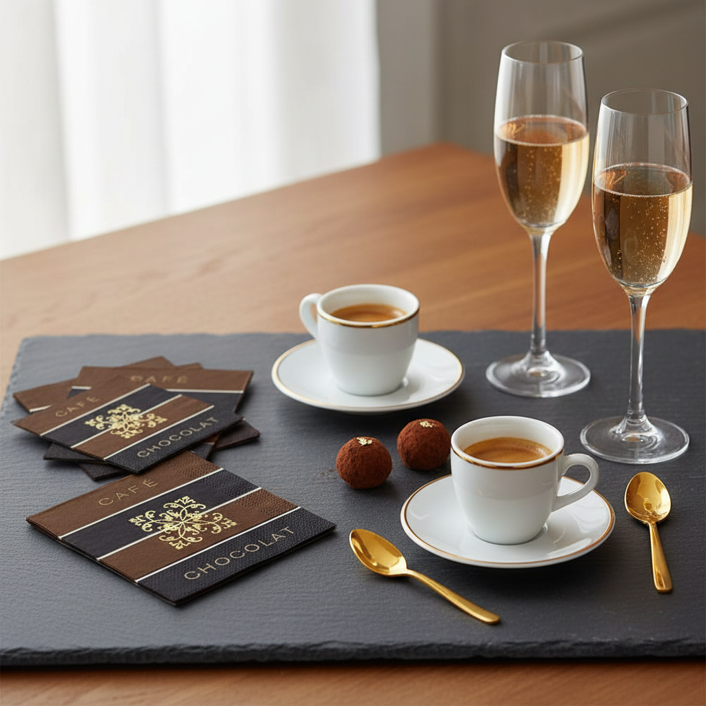 Serviette Café Chocolat - mise en situation apéritif ardoise
