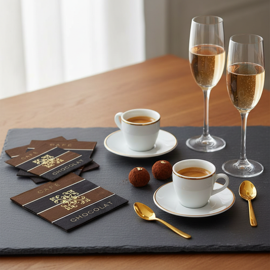 Serviette Café Chocolat - mise en situation apéritif ardoise