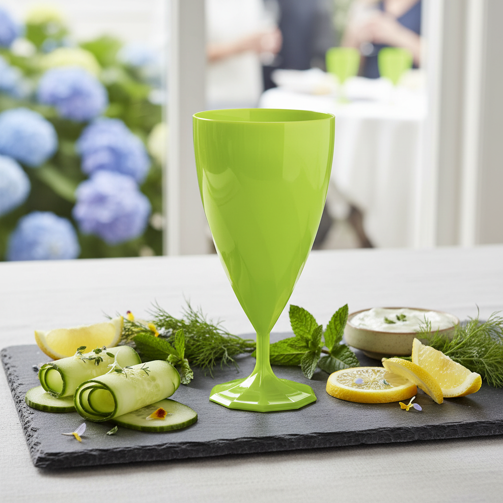 Verre vert anis torsadé sur ardoise avec apéritif printanier
