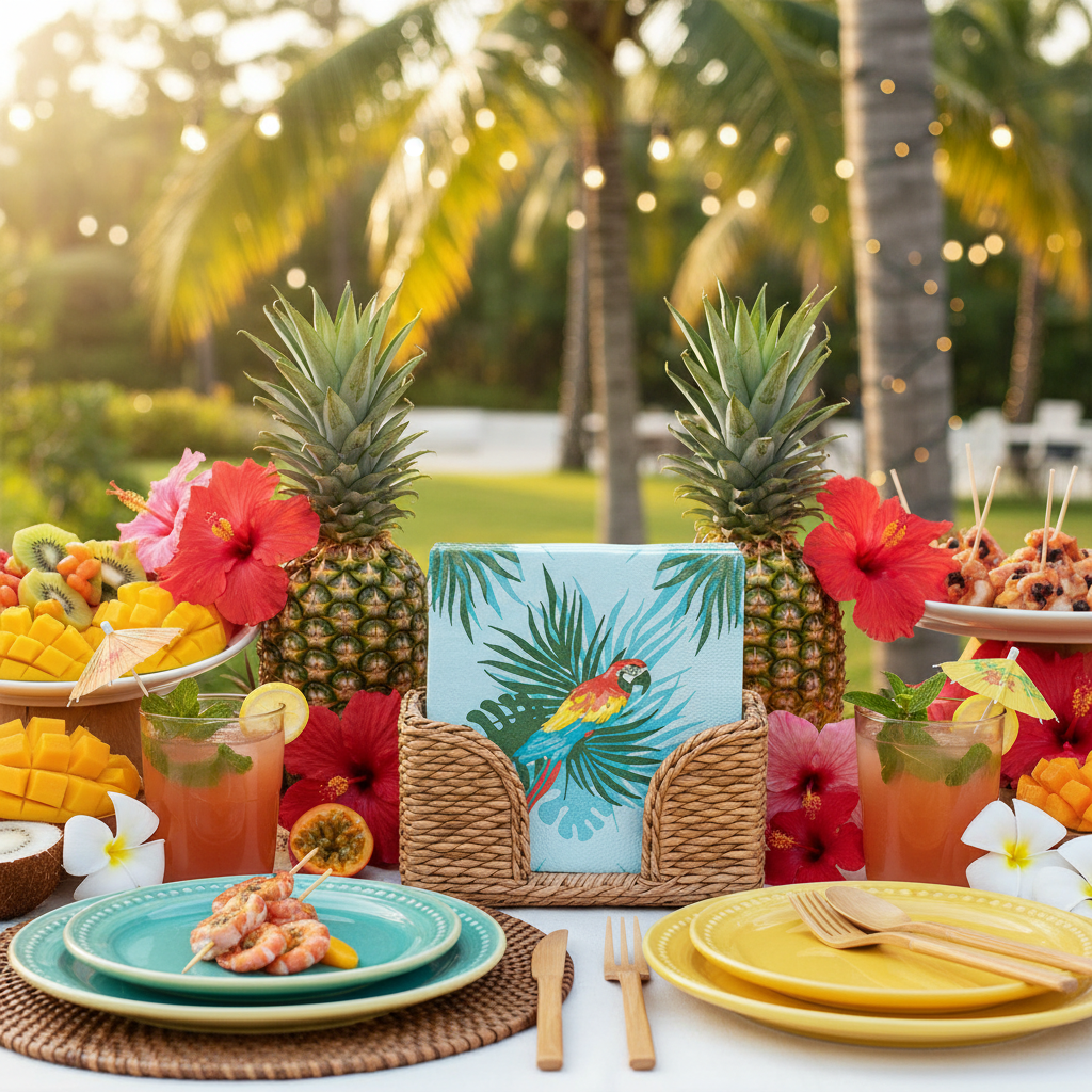 Serviette cocktail perroquet - buffet festif tropical