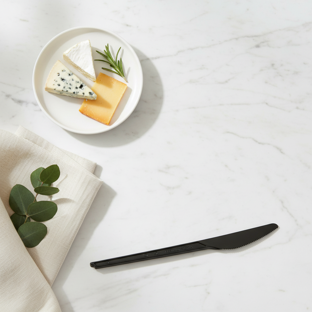 Couteau noir bio amidon maïs sur marbre table luxe