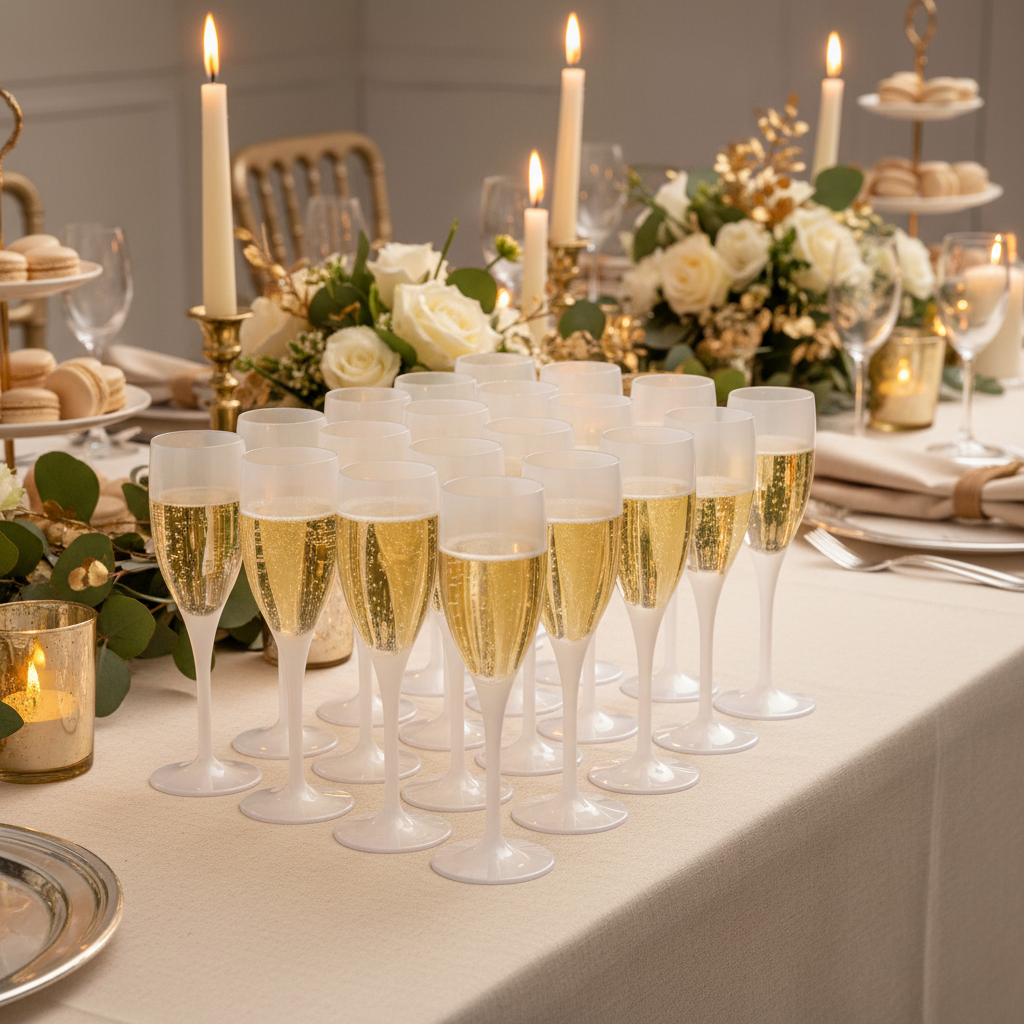Flûtes champagne SAN blanc nacré buffet festif événementiel