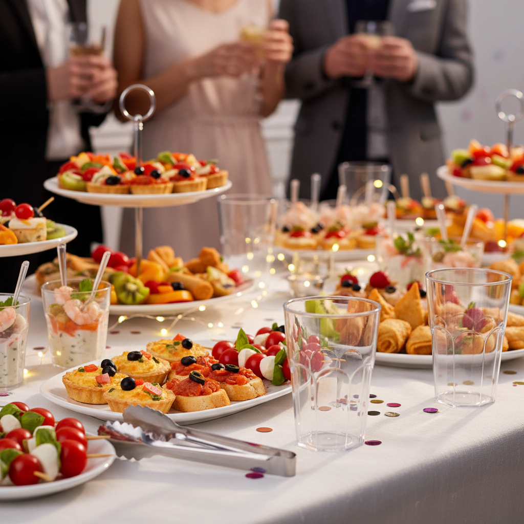 Verre cocktail incassable transparent 42 cl sur buffet festif avec apéritifs colorés