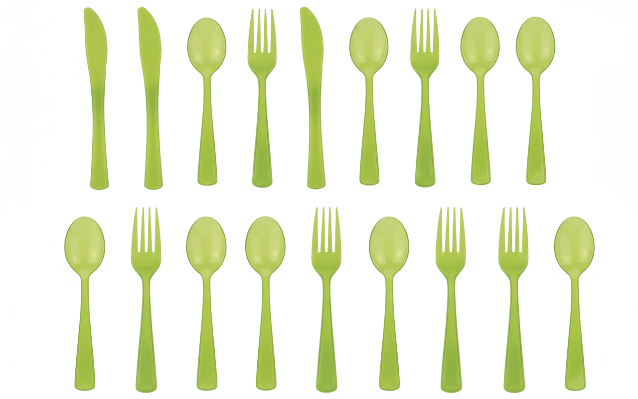 Ménagère 18 couverts réutilisables couleur Vert Anis