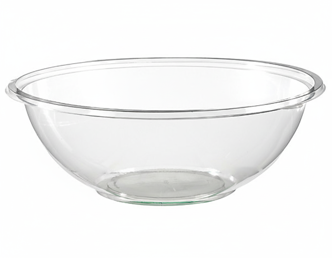 Saladier Réutilisable Cristal 1.5L vide, transparent et brillant, packshot studio sur fond blanc, produit e-commerce.