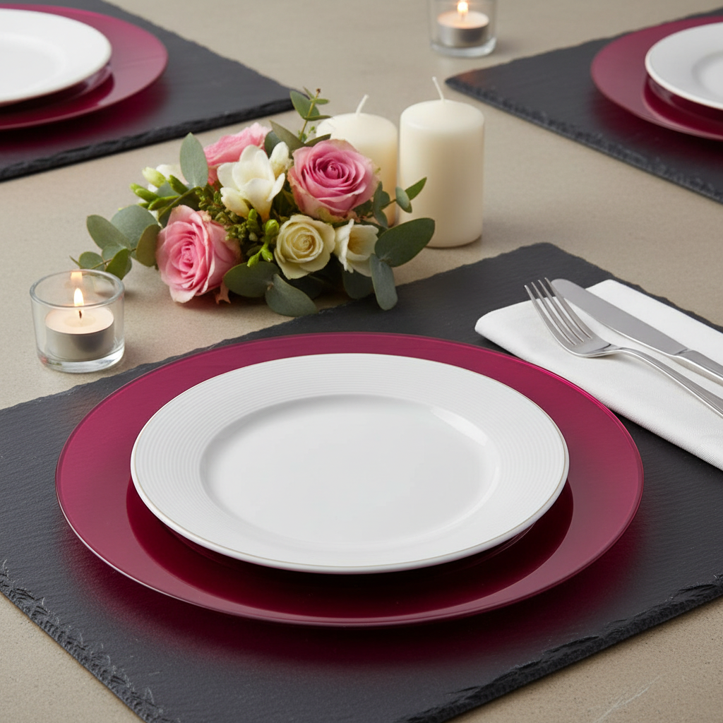 Sous-assiette framboise sur ardoise