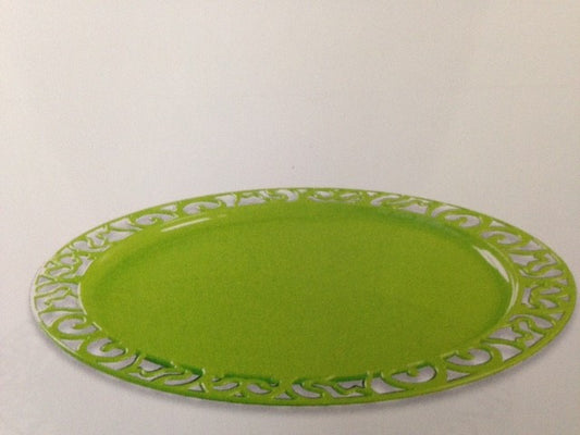 Sous-assiette de présentation ronde vert anis avec bordure décorative ajourée - Vaisselle réutilisable pour décoration de table
