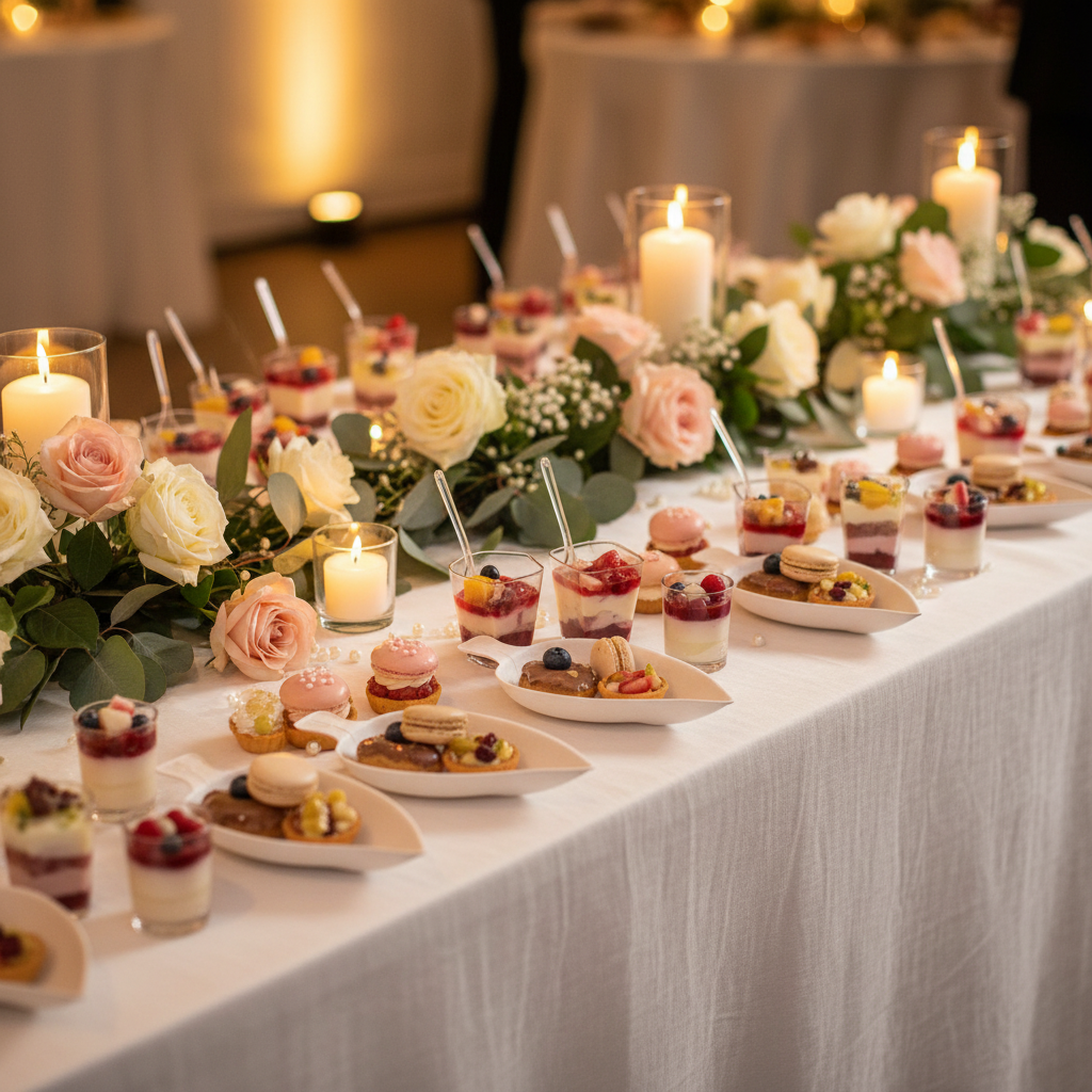 Table mariage festive verrines feuille