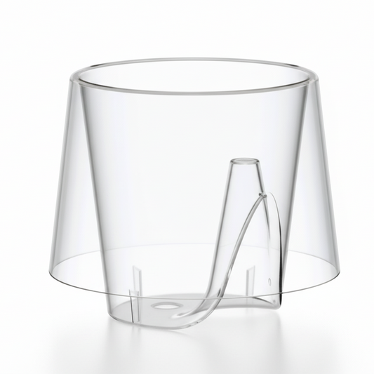 Tasse à café transparente 10cl Lux by Starck, design élégant avec double paroi, vue studio.