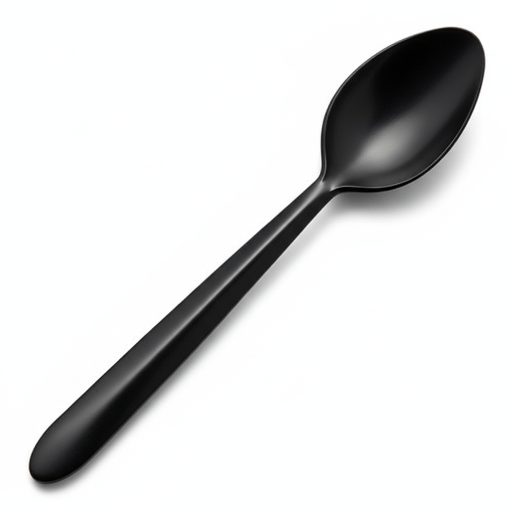 Cuillère de cuisine noire, photo de stock.
