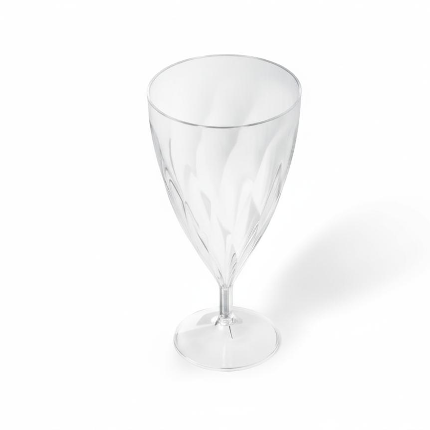 Verre à pied torsadé transparent 20cl couleur cristal, design élégant, vue studio.