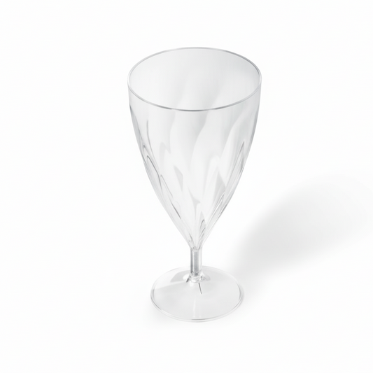 Verre à pied torsadé transparent 20cl couleur cristal, design élégant, vue studio.
