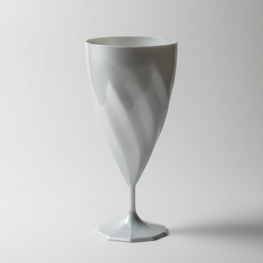 Verre à vin plastique effet torsadé argent élégant et résistant, design sophistiqué pour mariages et fêtes, lavable réutilisable, fabrication française recyclable, vaisselle festive pratique