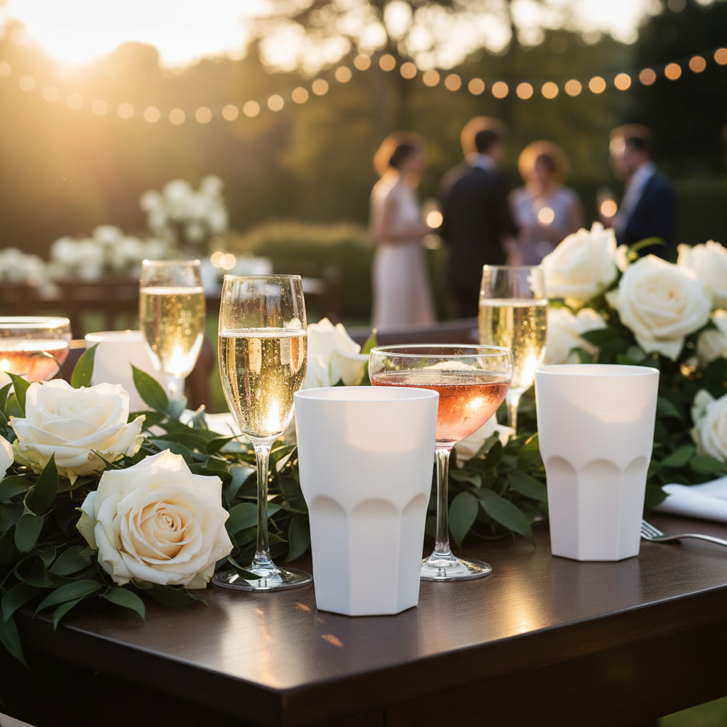 Verres Granity blanc mariage golden hour