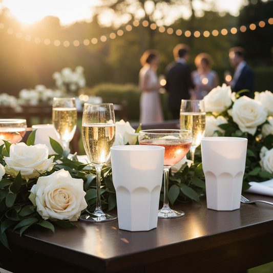 Verres Granity blanc mariage golden hour