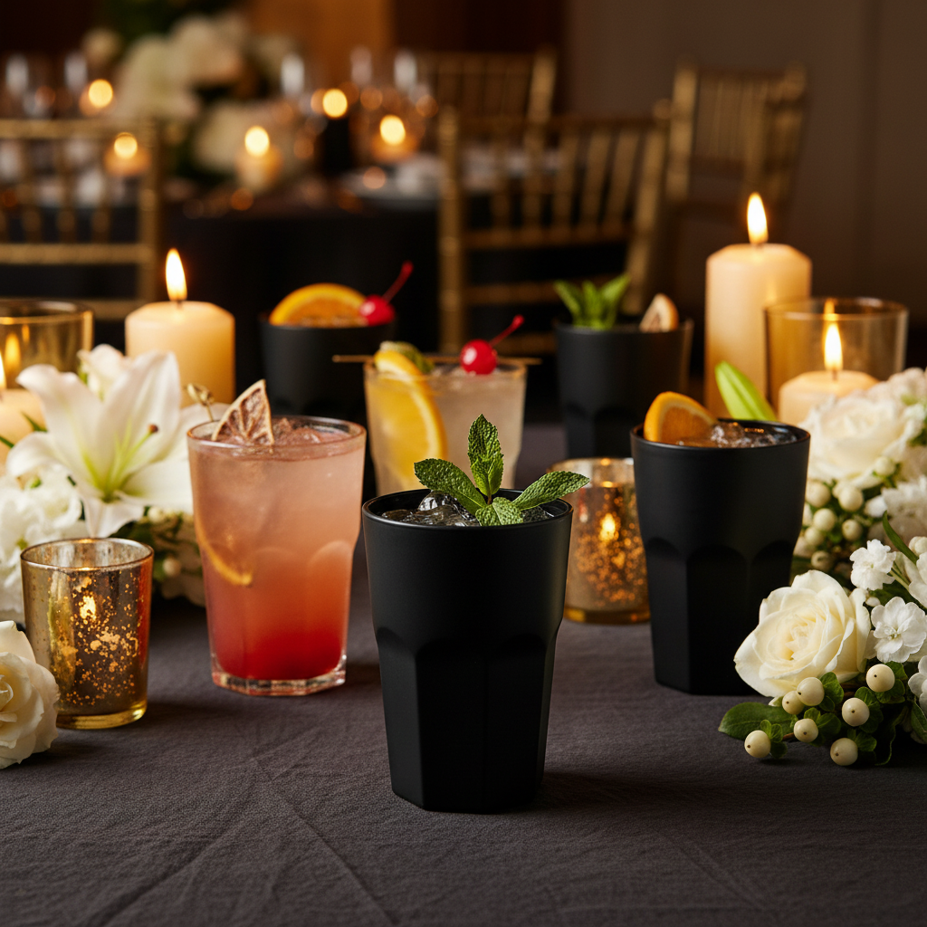 Verres Granity noir bougies dorées
