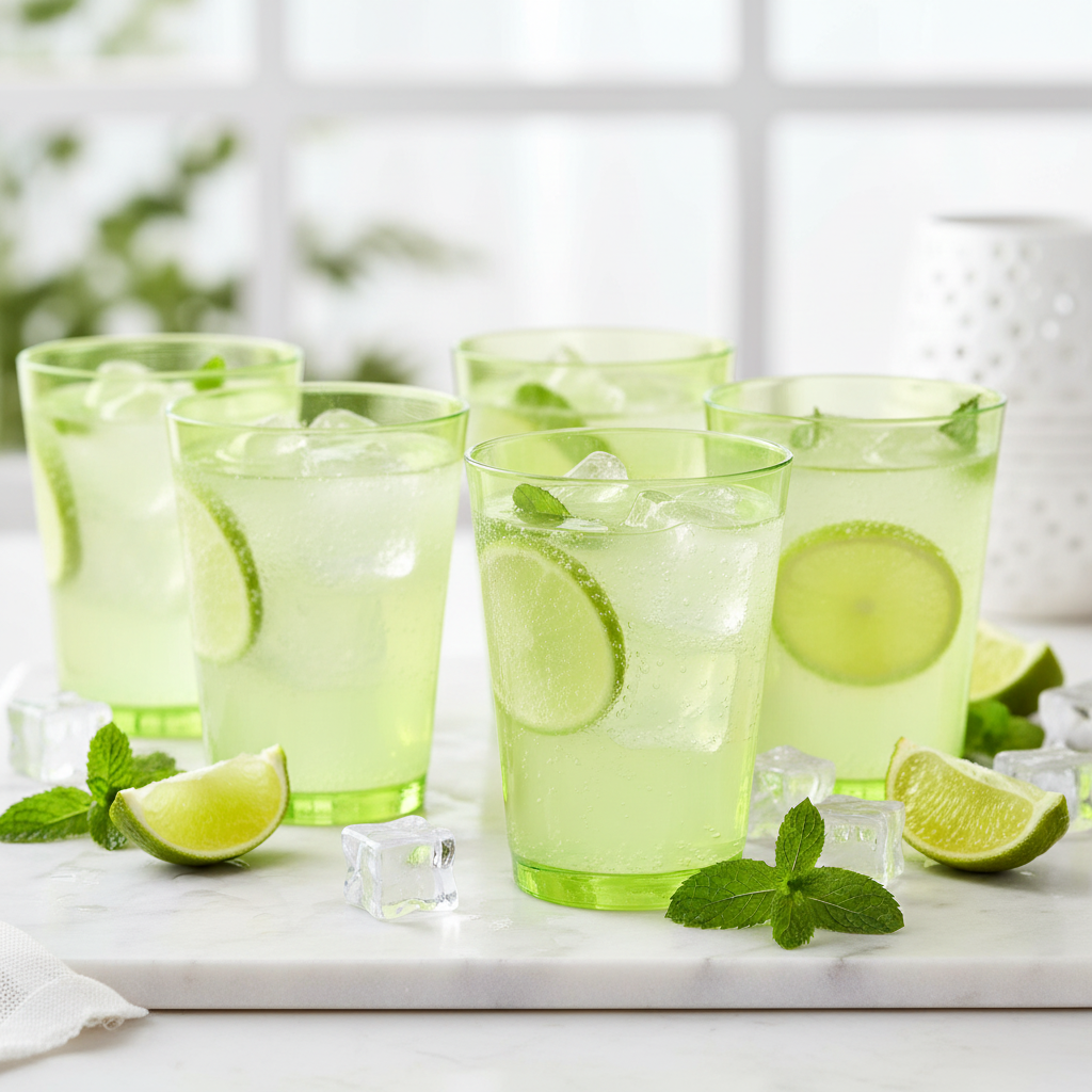 Verres vert anis limonade menthe marbre