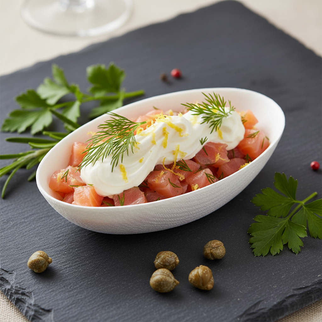 Verrine ovale tartare saumon ardoise