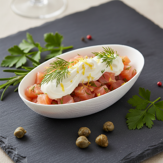 Verrine ovale tartare saumon ardoise